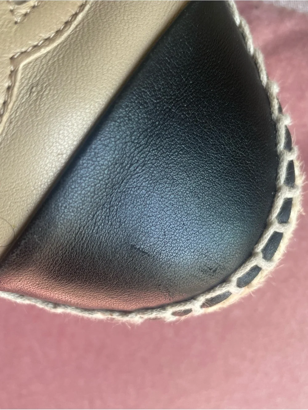 CHANEL Beige Leather Espadrille Flats with Black Cap Toe